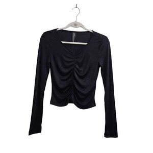 Anthropologie Blouse Womens‎ Small Black Ruched Long Sleeve Top Stretch NWT
